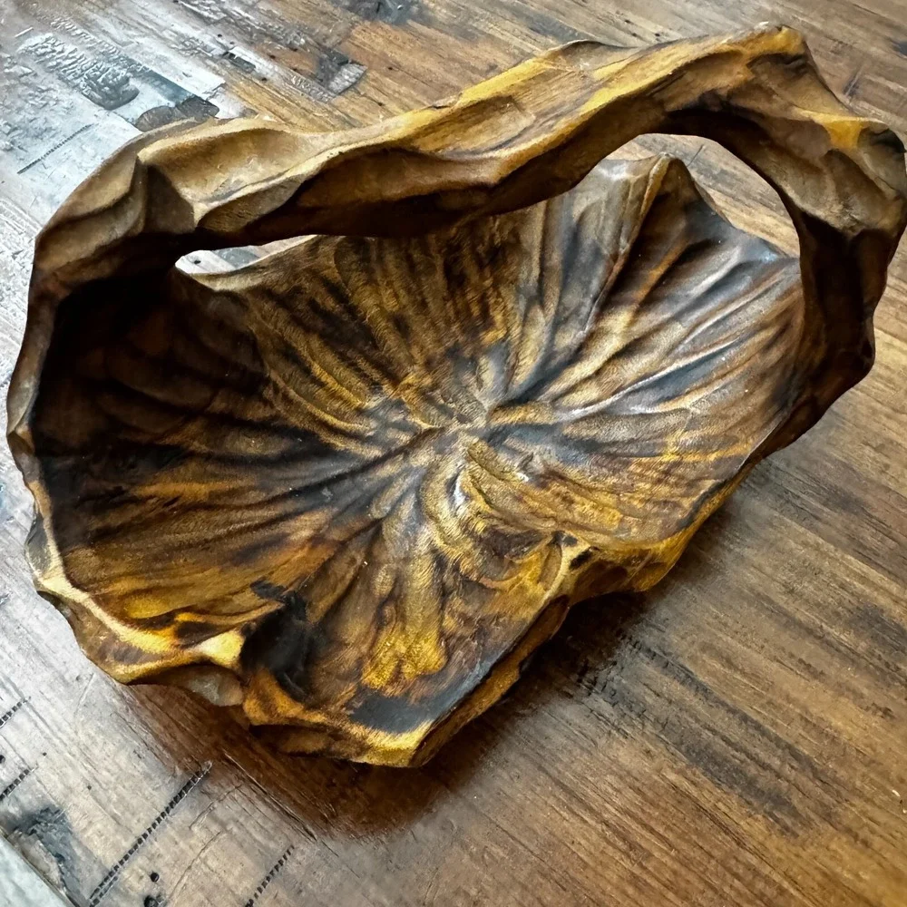 Hand Carved‎ Small Wood Basket Vintage 8